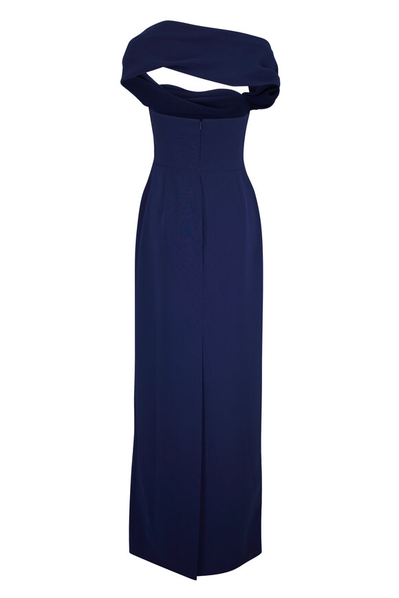 Carolina Herrera Sofia Navy Off-The-Shoulder Gown - view 2