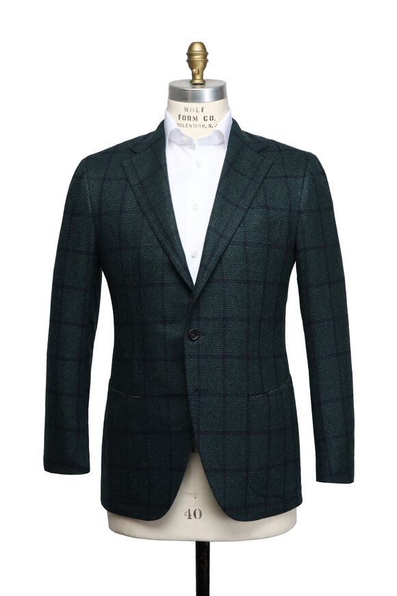 Cesare Attolini Green & Blue Cashmere Windowpane Sportcoat - view 2