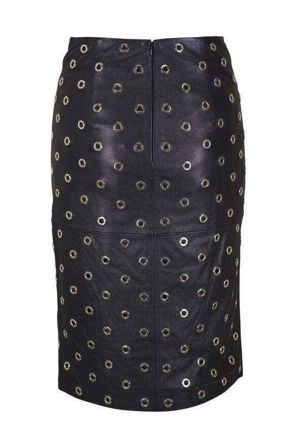 Veronica Beard - Anderson Black Leather & Gold Grommet Skirt