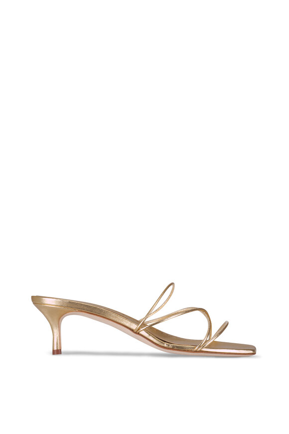 Manolo Blahnik Ninfemu Gold Skinny Strap Sandal, 50mm - view 3