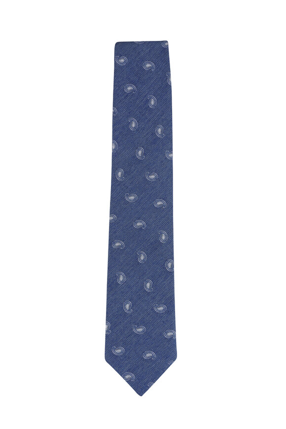 Paolo Albizzati Medium Blue Paisley Linen & Silk Necktie