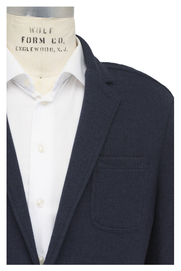 Faherty Brand Navy Blue Herringbone Tweed Blazer - view 1
