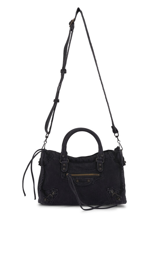 Balenciaga Small Le City Black Denim Top Handle Bag