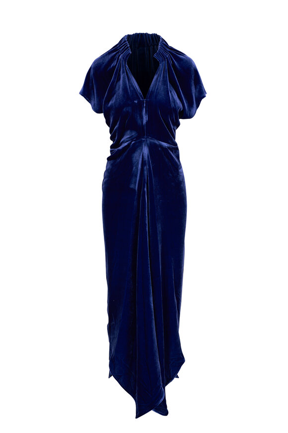 Zero + Maria Cornejo Stella Royal Blue Lux Velvet Ruched Dress 