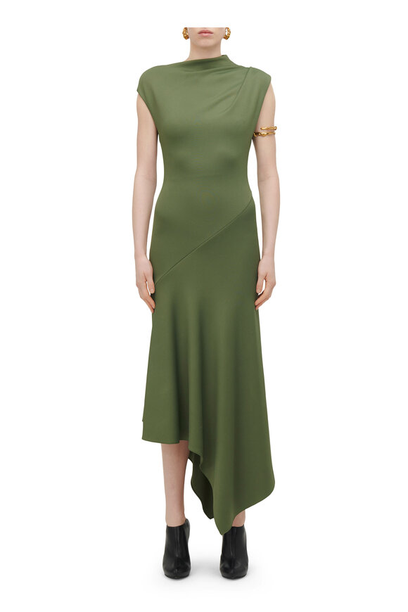 McQueen - Khaki Green Jersey Midi Dress 