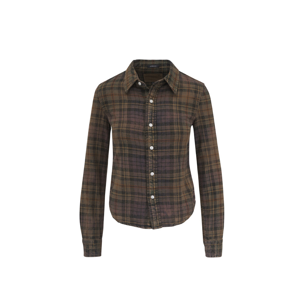 R13 - Brown Multi Plaid Shrunken Button Up Shirt