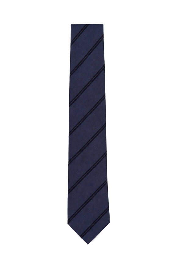 Brunello Cucinelli Navy Blue Silk Regimental Necktie - view 1