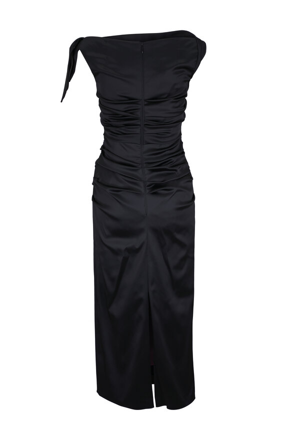 Talbot Runhof Black Satin Peek-A-Boo Midi Dress - view 3