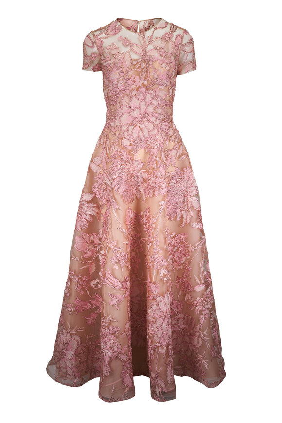 Naeem Khan Pink Raffia Embroidered Gown