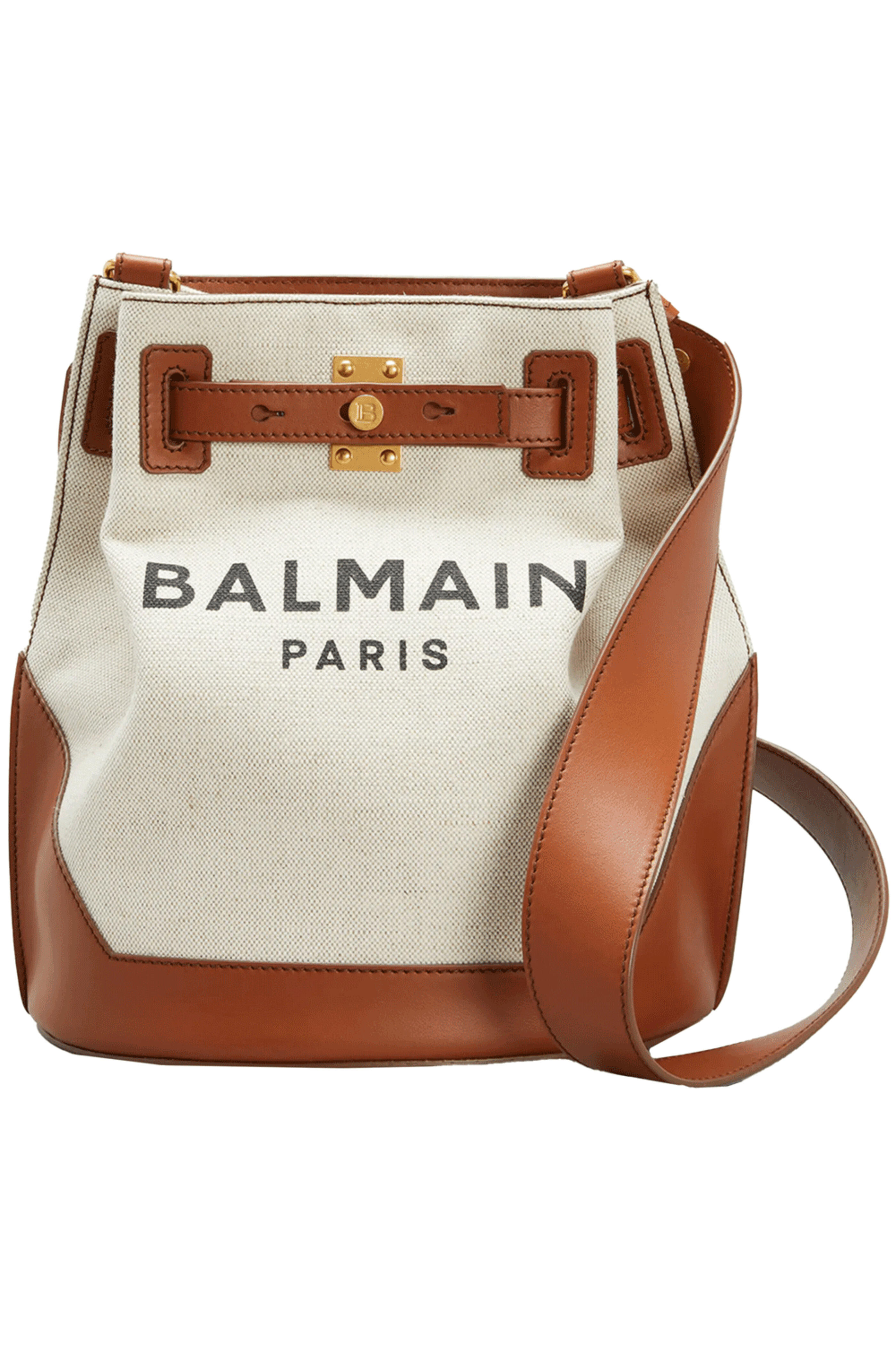 Balmain - B Army Canvas Bucket Bag in Natural Maron