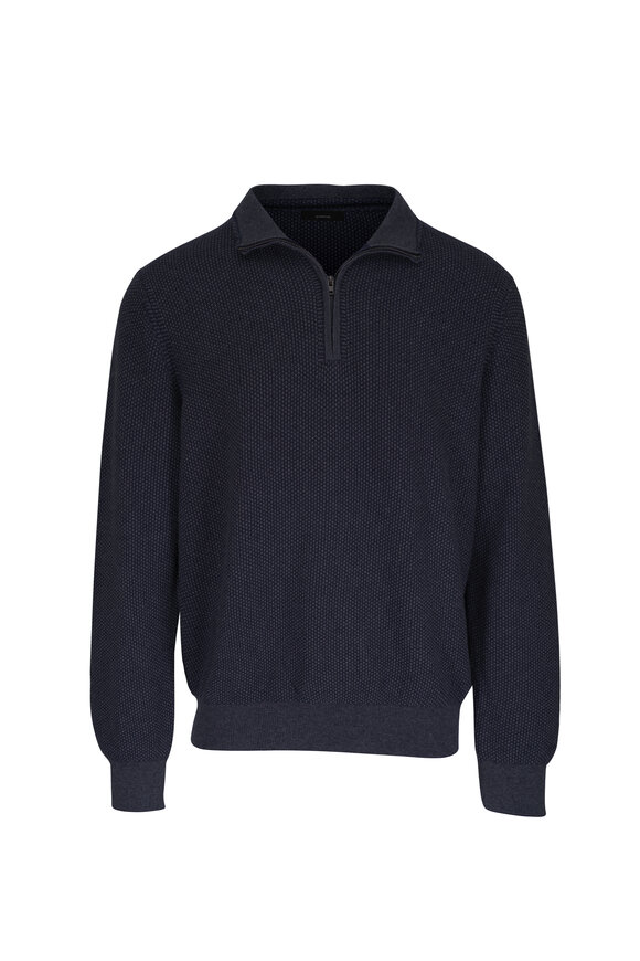 Vince Coastal Blue Jacquard Quarter Zip Pullover