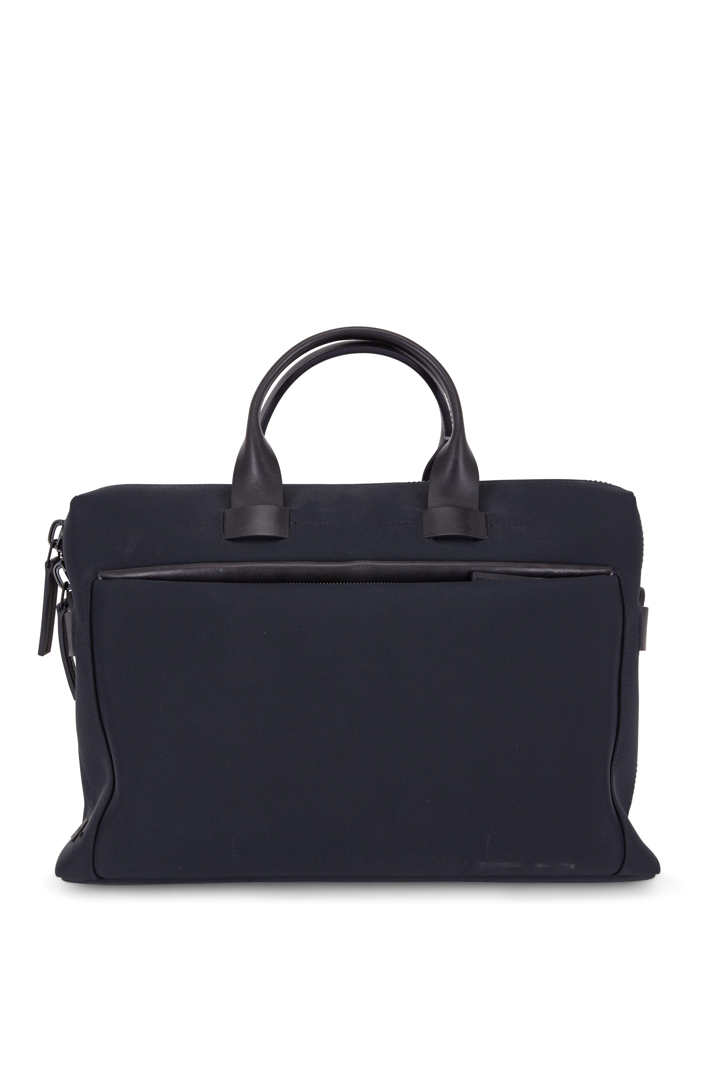 Troubadour - Navy Blue Canvas & Leather Slim Briefcase