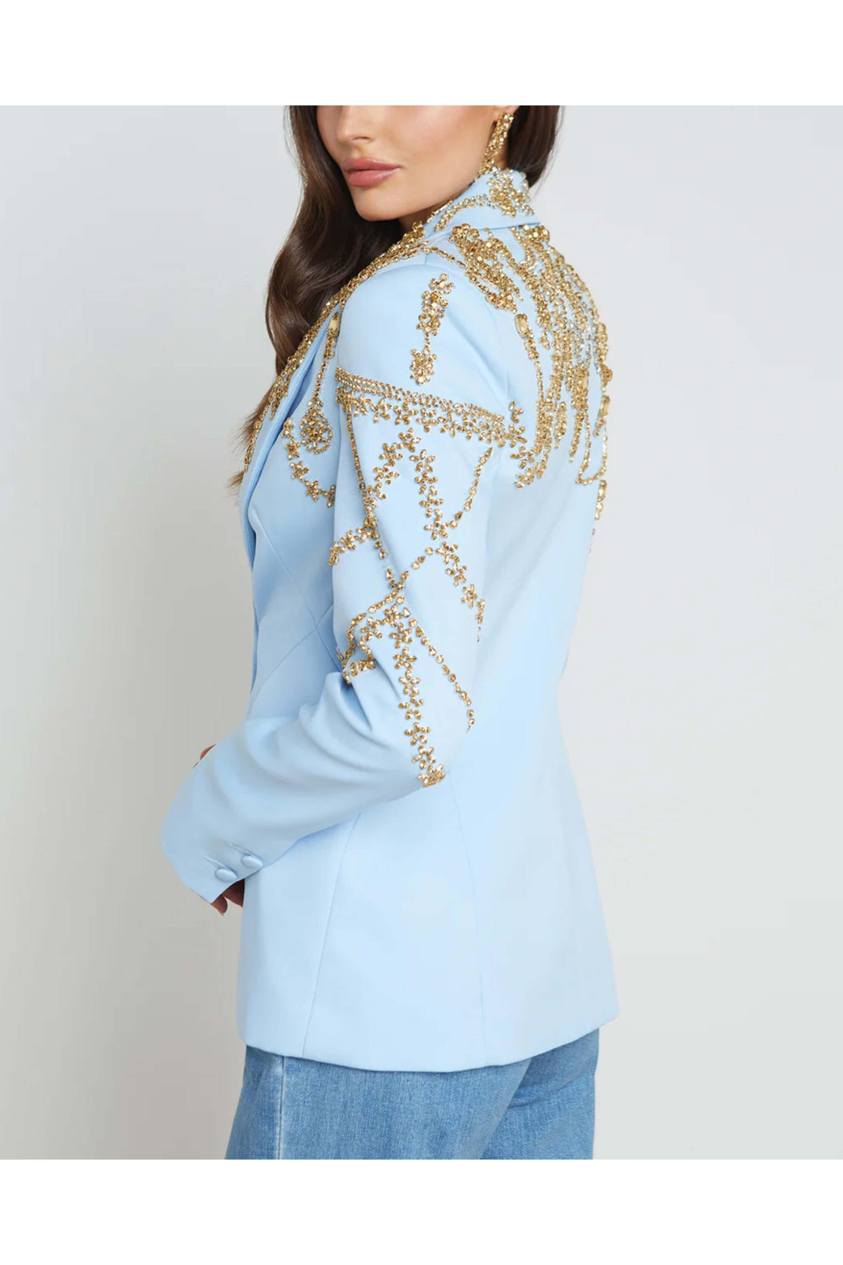 L'Agence - Light Blue Crystal Embellished Clementine Blazer