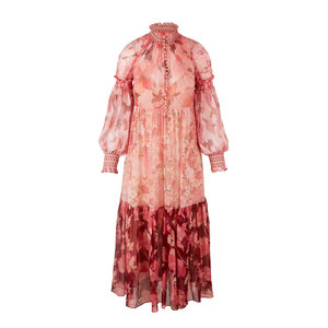 ワンピース Zimmermann Pink Silk Linen Midi Dress NEW Zimmermann Matchmaker Pink Floral Silk Linen Tie Midi