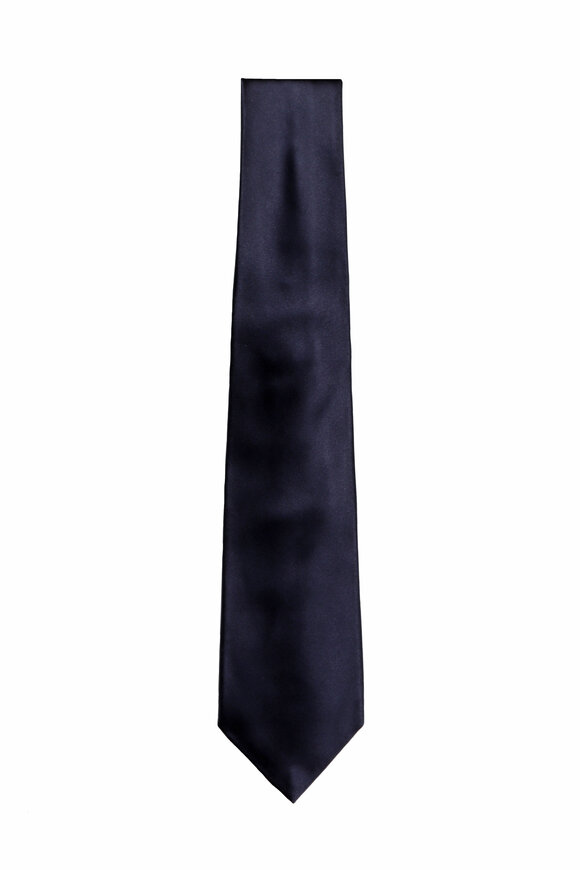 Kiton Solid Navy Blue Silk Necktie