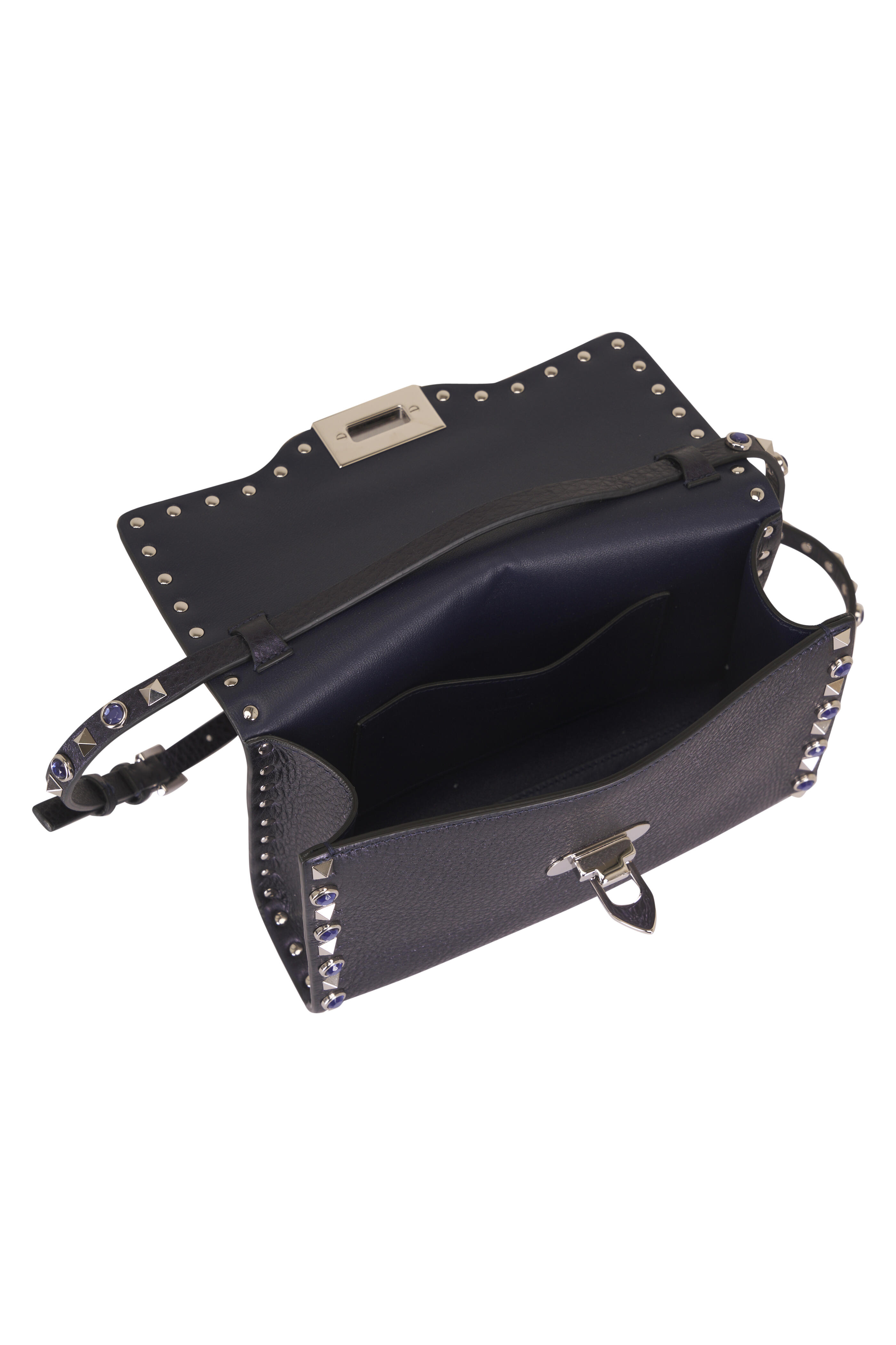 Valentino Garavani - Small Indigo Rockstud Leather Shoulder Bag