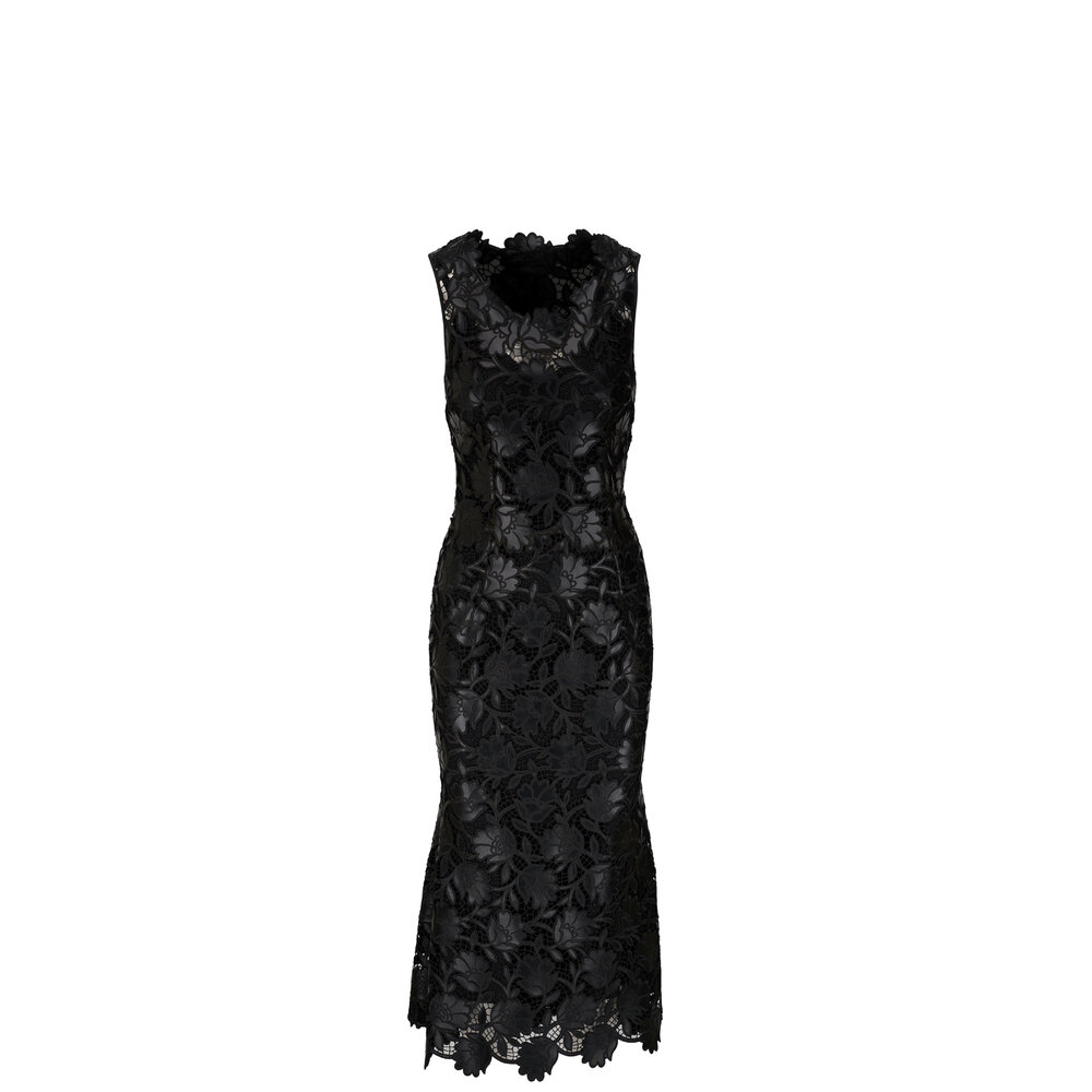 Dolce & Gabbana - Black Vegan Leather Cutout Floral Midi Dress