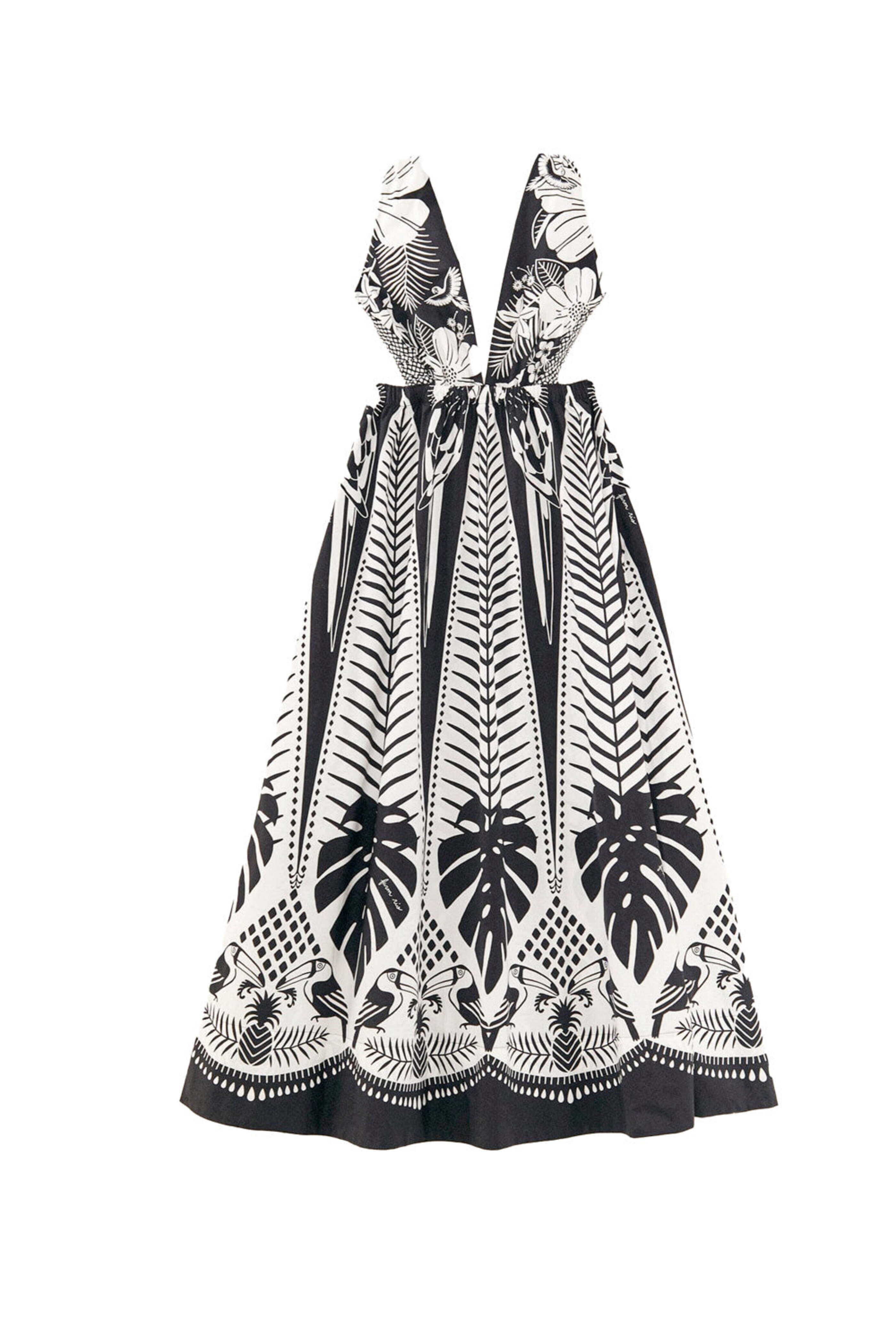 Farm Rio - Macaw Elegance Black Cotton Maxi Dress