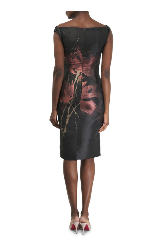 Talbot Runhof - Black Floral Bouquet Jacquard Midi Dress