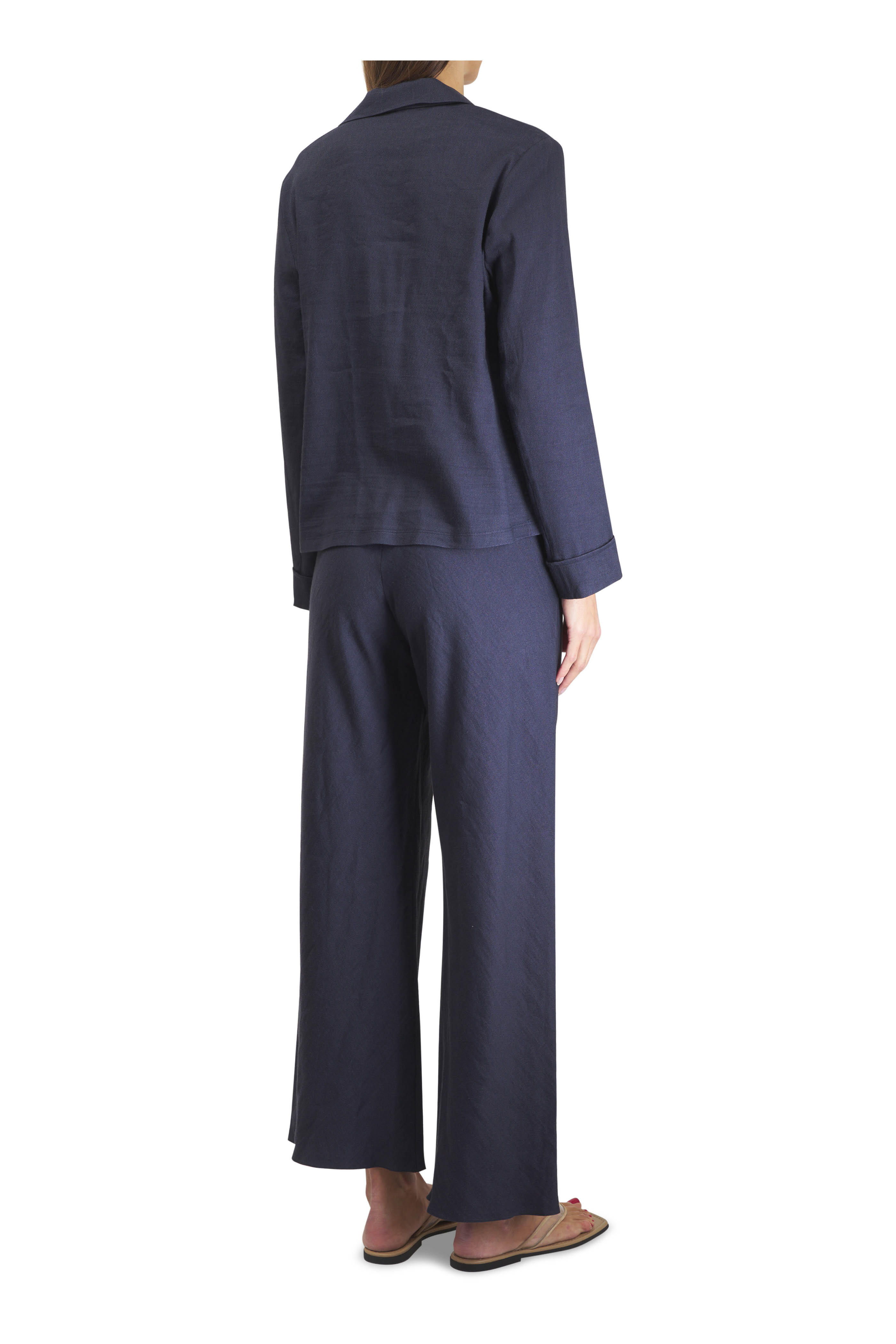 Peter Cohen - Cate Navy Stretch Linen Viscose V-Neck Blouse