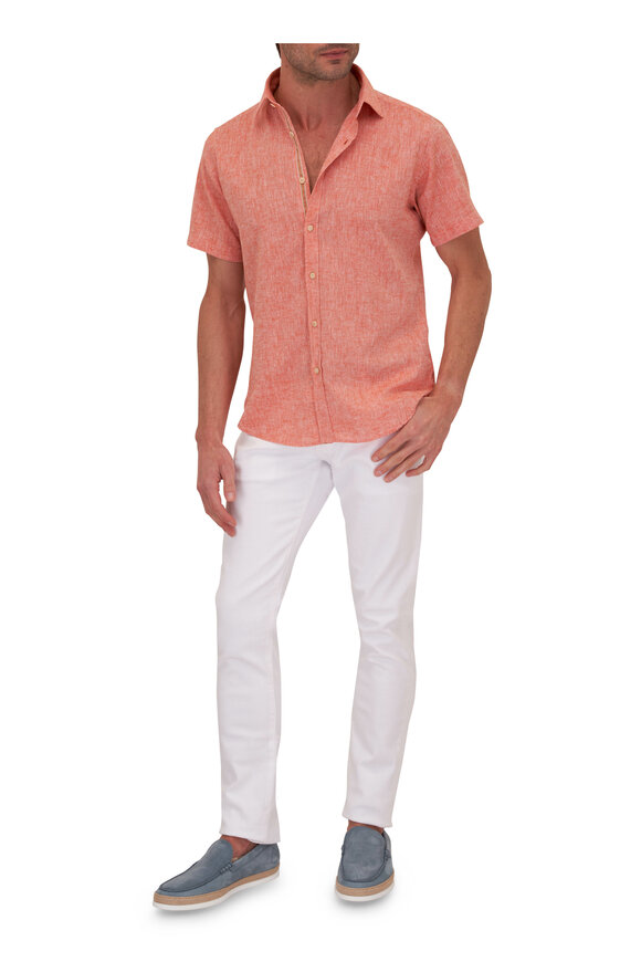 GMF - Orange Linen & Cotton Short Sleeve Button Down