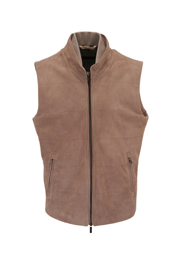 Maurizio Baldassari - Taupe Suede & Knit Panel Vest 