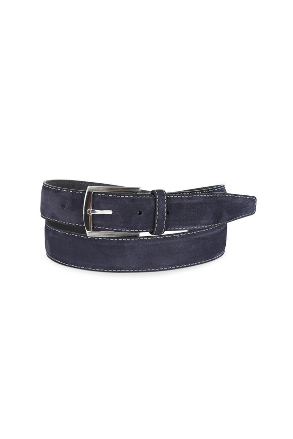 Kiton - Navy Blue Suede Belt 