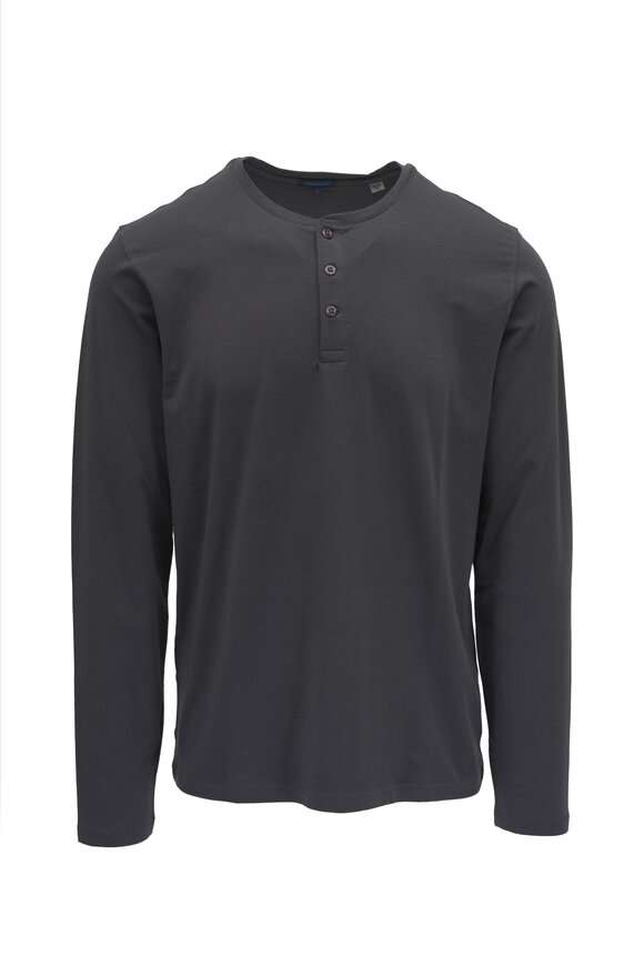 Patrick Assaraf Gray Long Sleeve Pima Cotton Henley