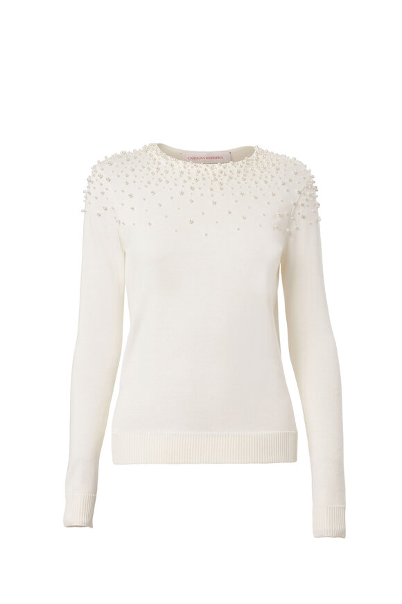 Carolina Herrera Ivory Pearl Embellished Sweater - view 6