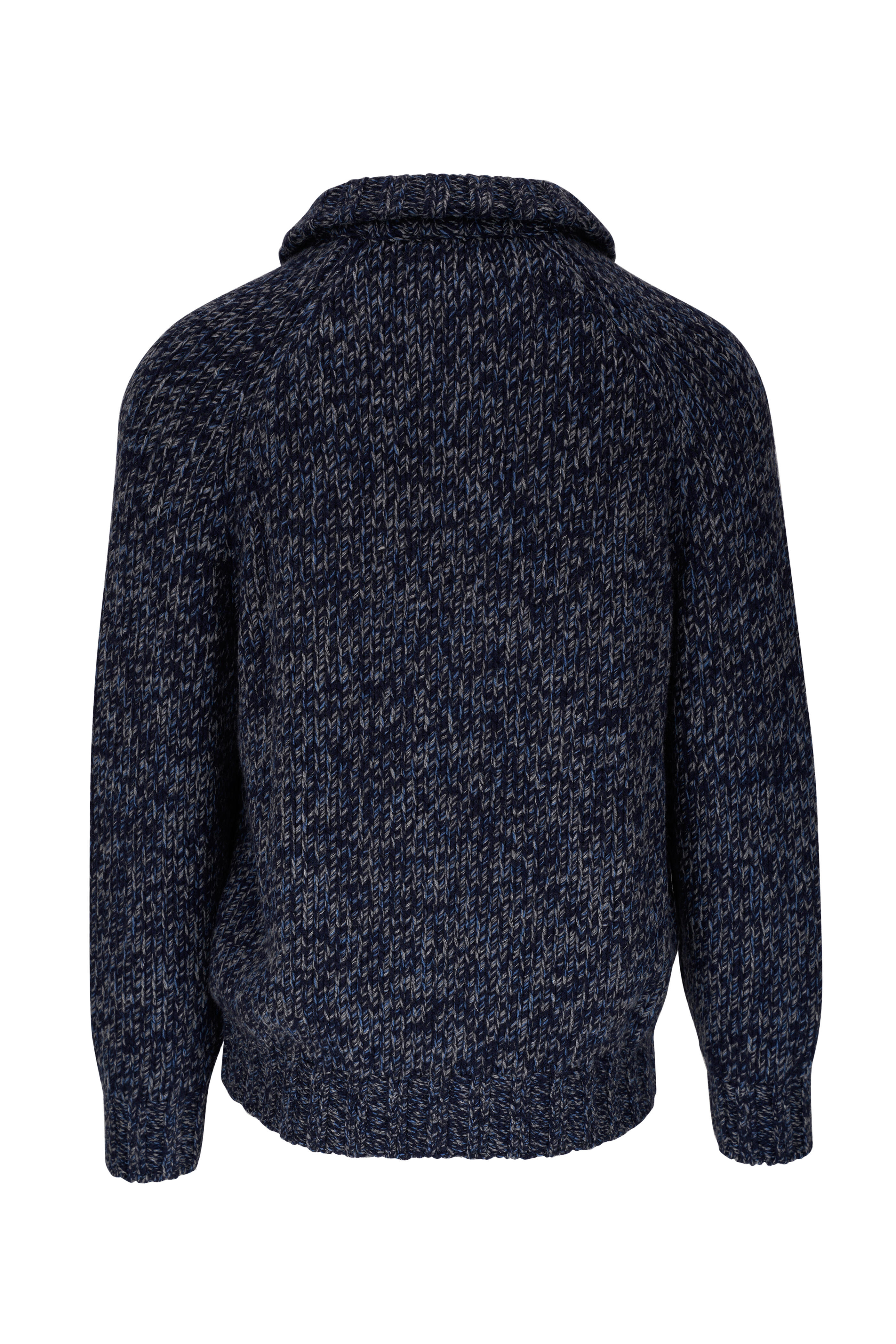 Brunello Cucinelli - Navy Mélange Chunky Knit Full Zip Sweater