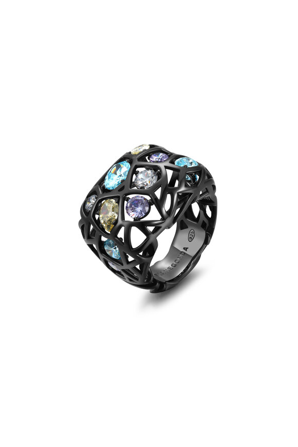 Pianegonda - Sterling Silver & Ruthenium Color Zircon Ring