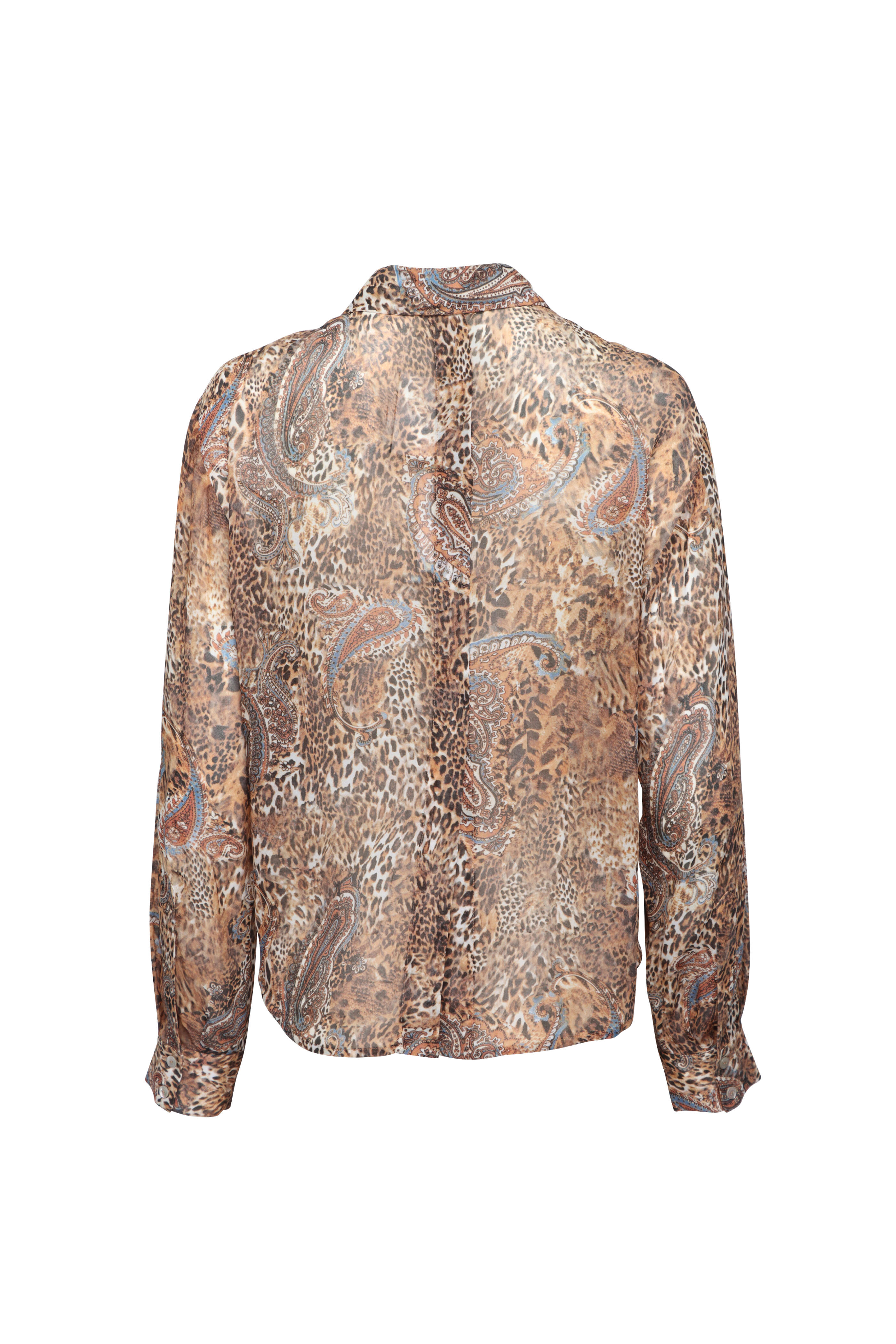 L'Agence - Cosette Brown & Blue Valencia Leopard Shirt