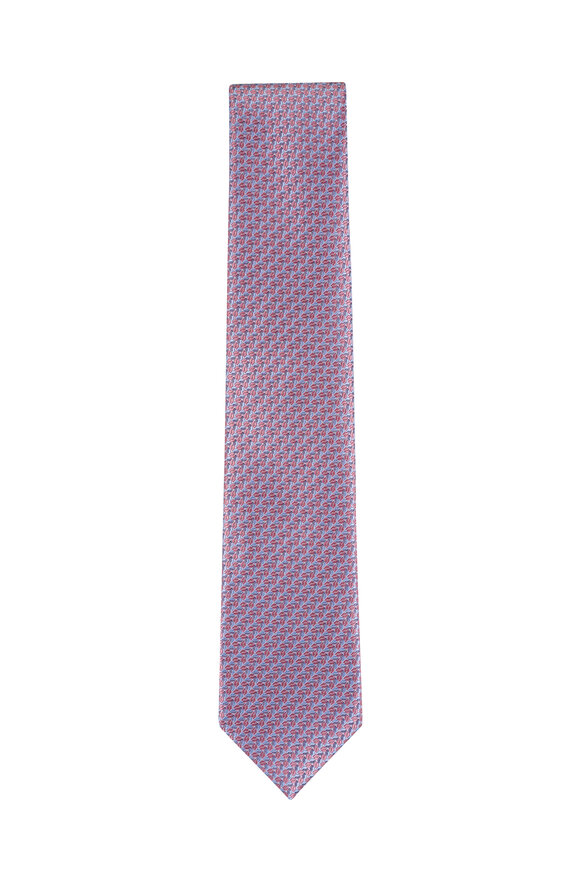 Brioni Pink & Light Blue Micro Motif Silk Necktie - view 1