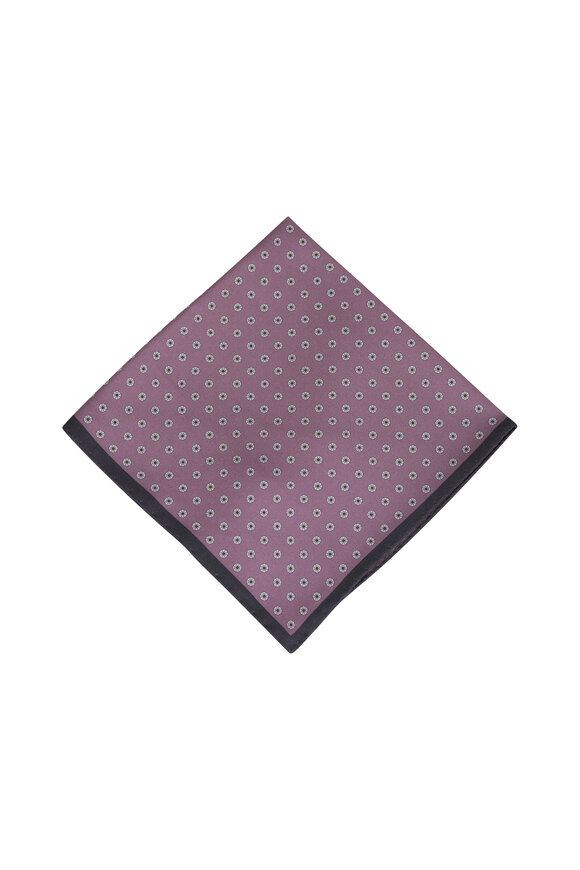 Canali Pink Geometric Print Silk Pocket Square - view 1