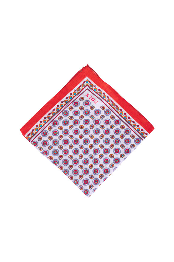 Eton Orange Geometric Linen Pocket Square
