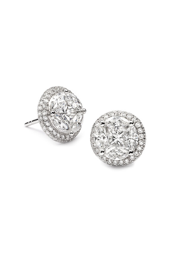 Nam Cho 18k White Gold Diamond Invisibly Set Studs