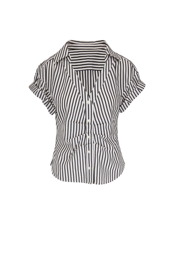 Frame - Black & White Button Down Rolled Sleeve Top