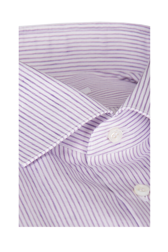 Fray Lavender Thin Stripe Cotton & Linen Sport Shirt - view 2