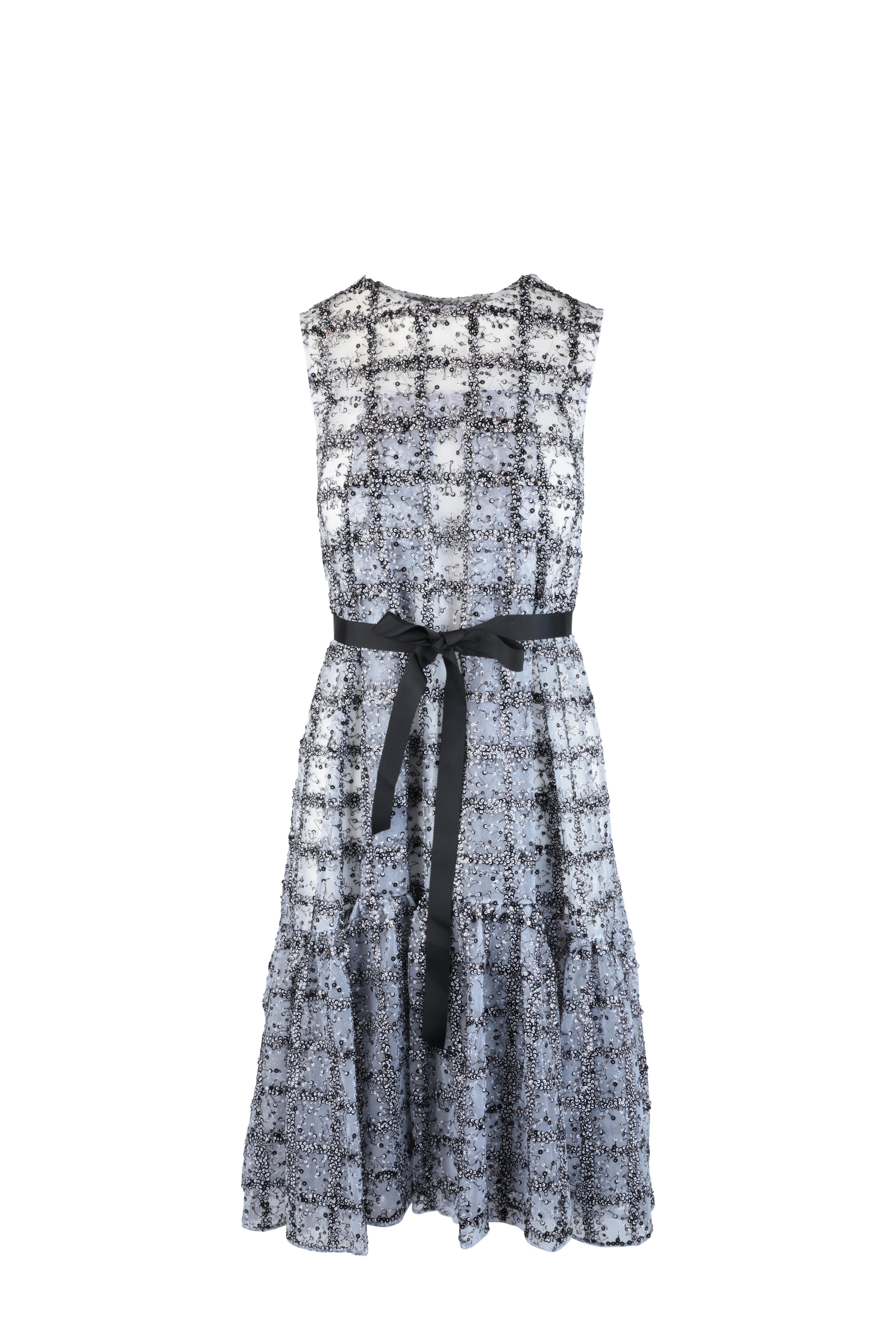 Huishan Zhang - Daisy Black & White Sequin Fit & Flare Dress