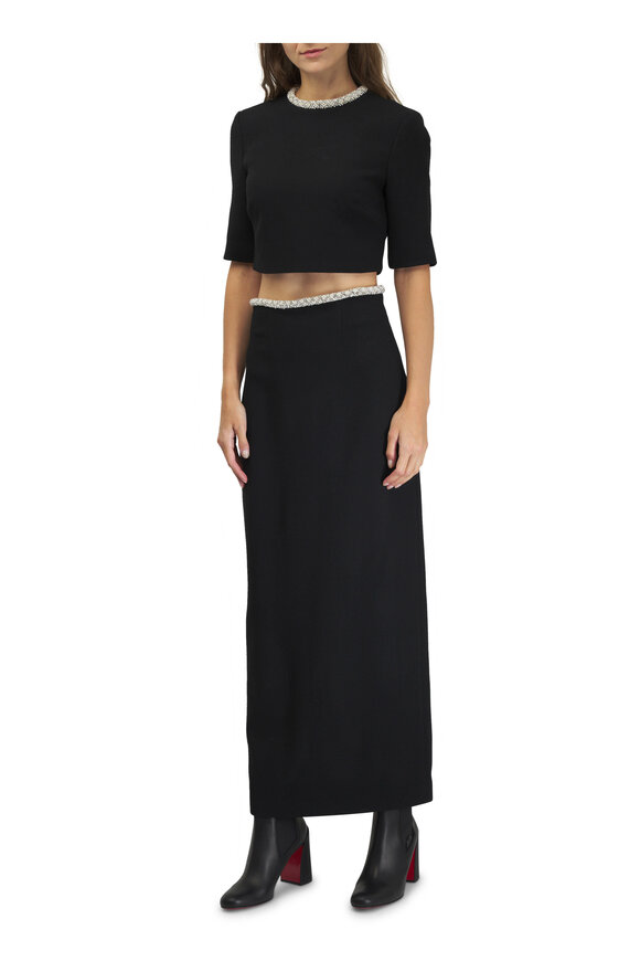 Adam Lippes - Embroidered Neck Black Wool Crop Top