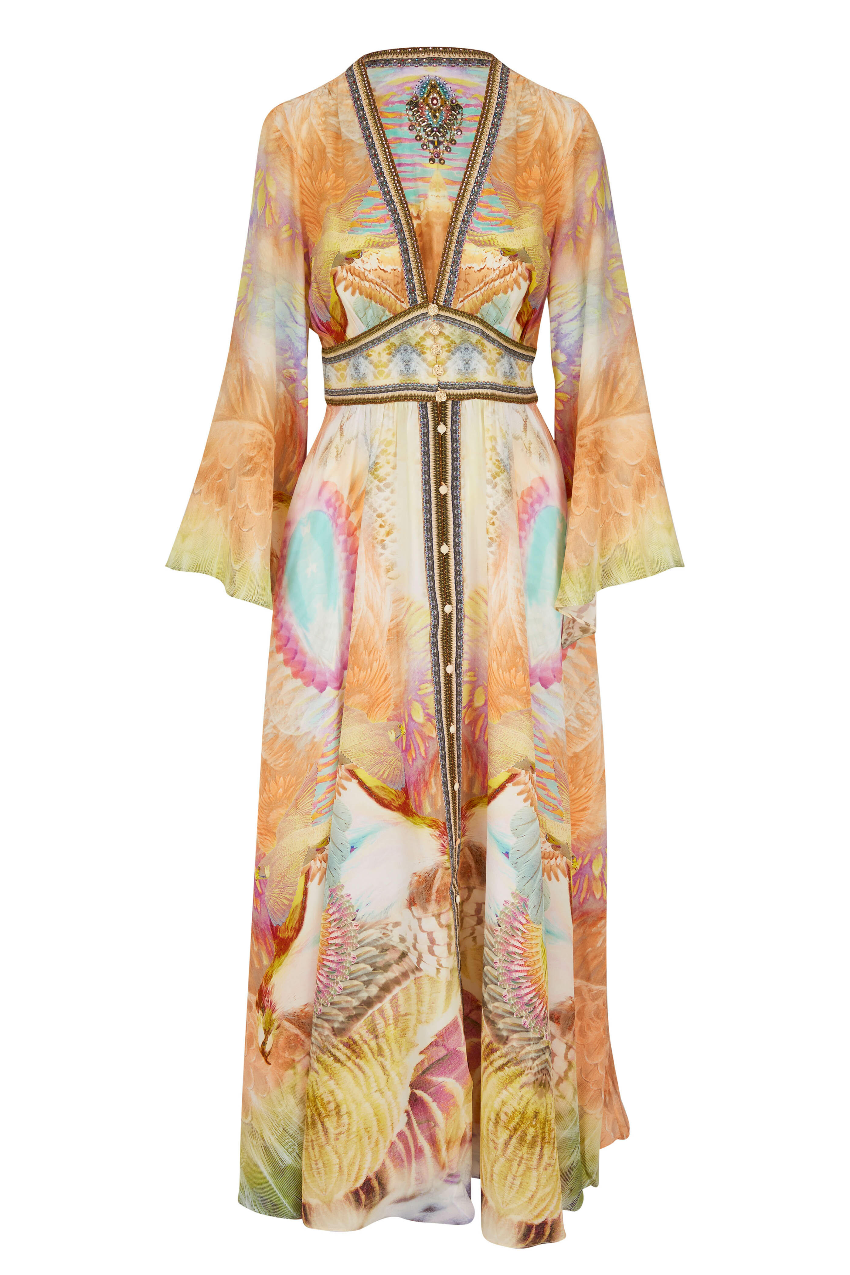 Camilla - Take Flight Multicolor Silk Kimono Dress