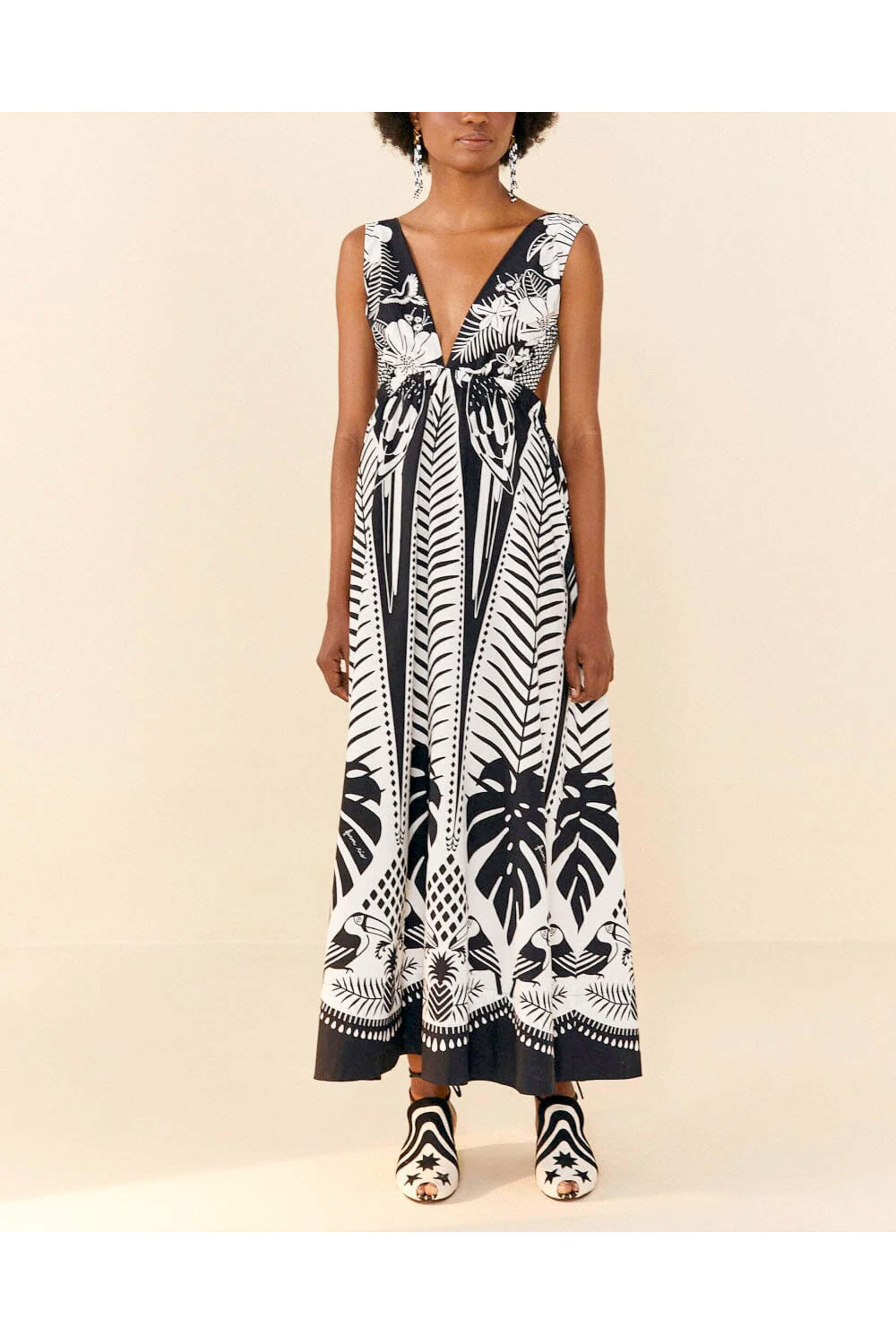 Farm Rio - Macaw Elegance Black Cotton Maxi Dress