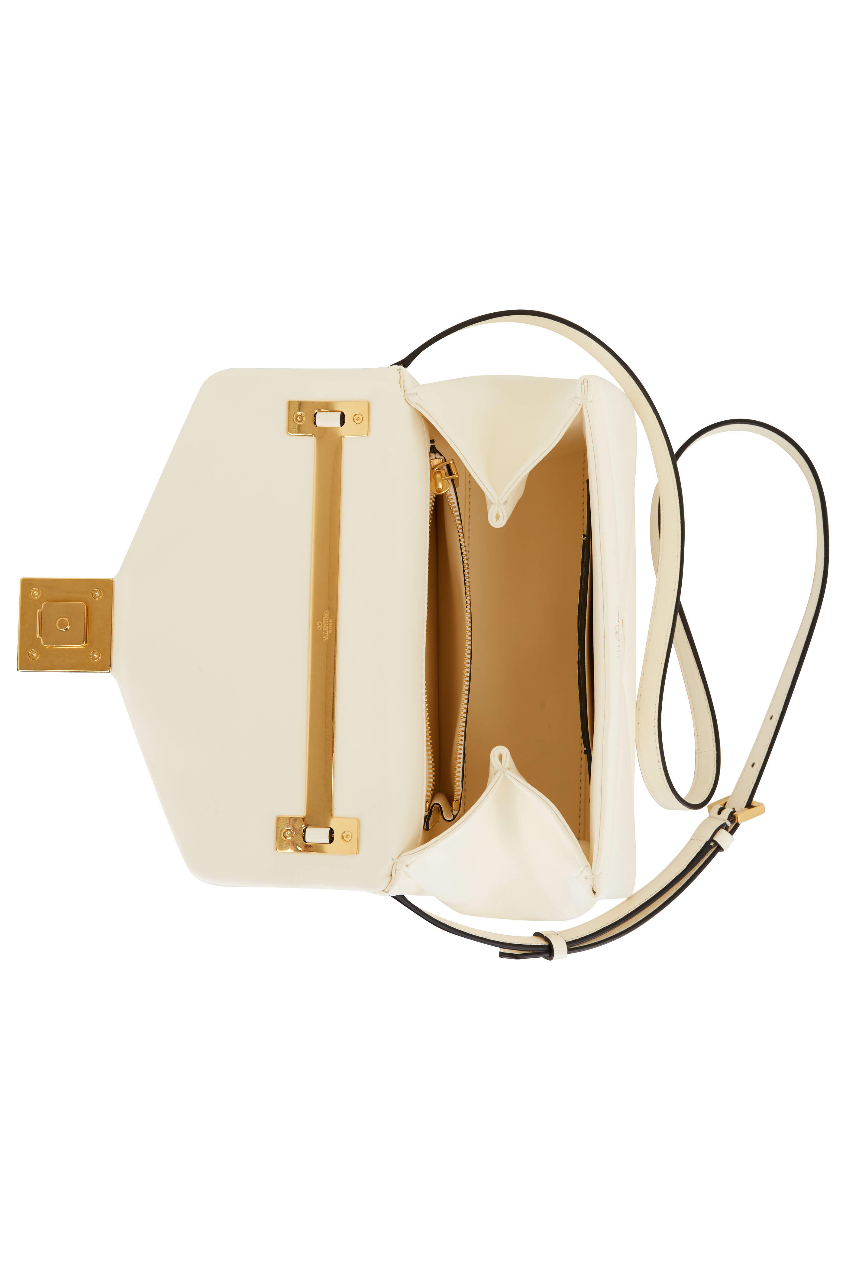 Valentino Garavani Women's Ivory Leather Brass Vlogo Stud Shoulder Bag | by Mitchell Stores