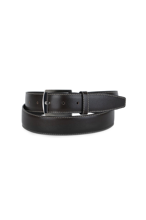 Kiton Dark Brown Pebbled Leather Belt 