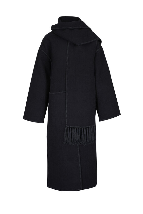 Totême Black Embroidered  Scarf Coat