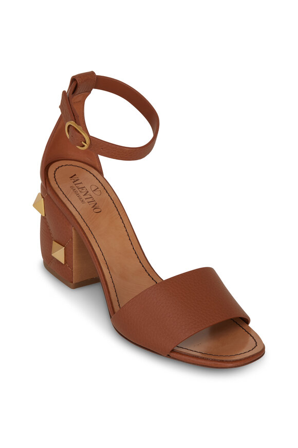 Valentino Garavani - Stud Tan Leather Ankle Strap Sandal, 75mm