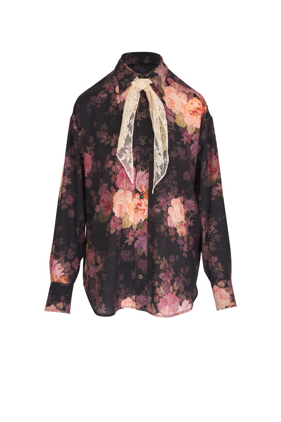 Zimmermann -  Illustration Black Rococo Floral Lace Scarf Shirt