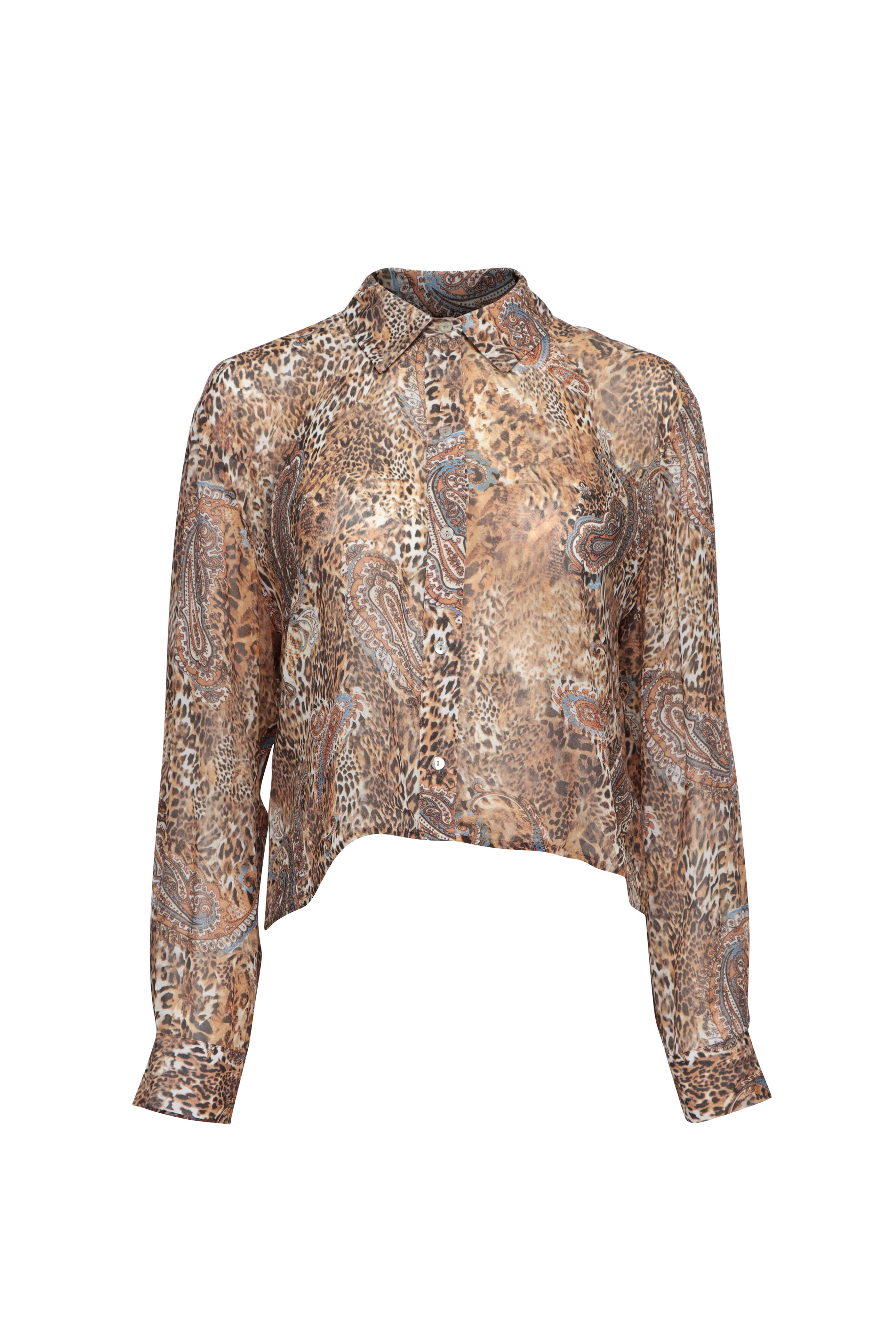 L'Agence - Cosette Brown & Blue Valencia Leopard Shirt