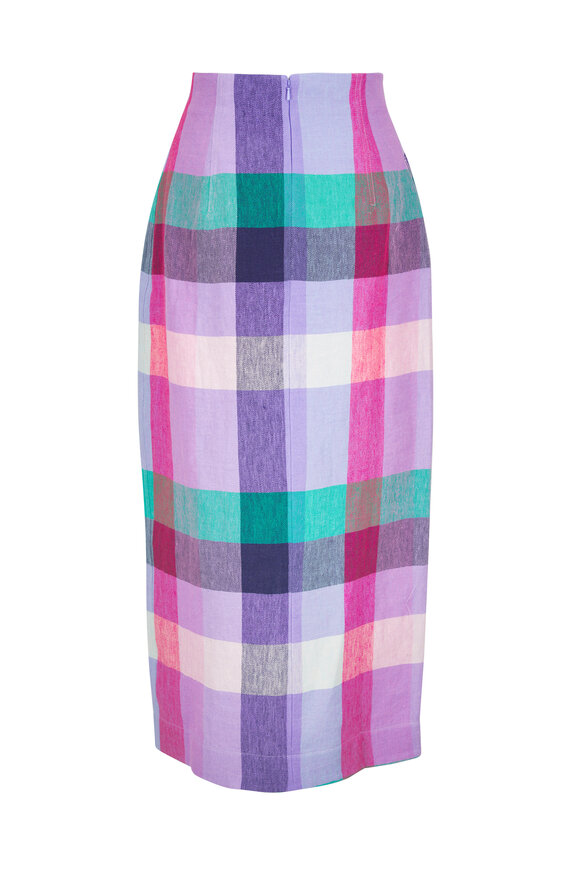 Lela Rose Lavender Plaid Linen Asymmetrical Skirt - view 3