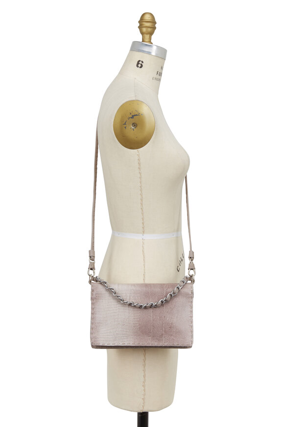 Henry Beguelin - Taupe Lizard & Leather Reversible Front Flap Bag  